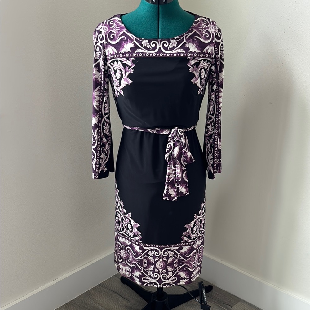 INC Elegant Long Sleeve Black and Purple Women's Dress Size Small